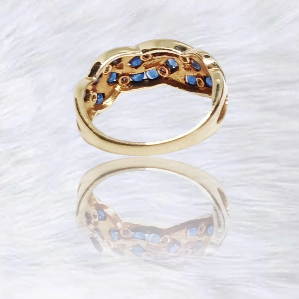 JBNI 14K Yellow Gold Blue Sapphire Channel-Set Designer Ring – Size 6